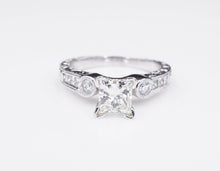 Hand Engraved 18k White Gold 1.3 ct Princess Diamond Engagement Ring Sz 6 RG2272