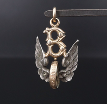 Antique Henry Bartholomay Brewing Pendant Rose Gold & Silver Wings 1.4" PG1802