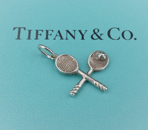 Tiffany Double Tennis Racket Ball Charm Sterling Silver Pendant 1" CHS1774