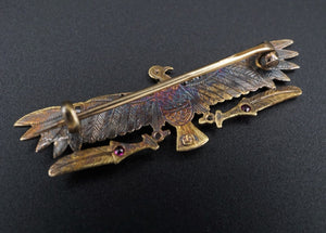 Antique 14k Gold Egyptian Revival Diamond Ruby Vulture Goddess Pin Brooch OG382