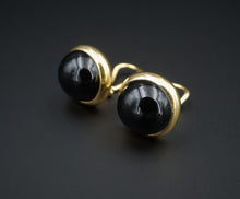 Tiffany 18k Gold Button Earrings Dome Black Onyx 16mm Clip EG2181