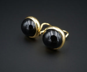 Tiffany 18k Gold Button Earrings Dome Black Onyx 16mm Clip EG2181