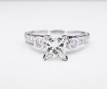 Hand Engraved 18k White Gold 1.3 ct Princess Diamond Engagement Ring Sz 6 RG2272