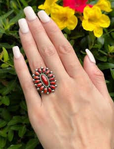 Zuni Coral Petit Point Ring Alice Quam Sterling Silver Artisan Size 7 RS3519