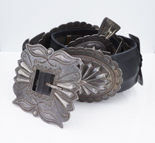 Vintage Navajo Concho Belt Sterling Silver Leather 42" Hand Stamped M1903