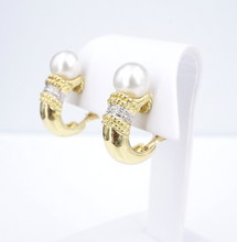 18k Pearl Diamond Earrings Huggie J Hook Yellow Gold Designer CASSIS 1.1" EG2273
