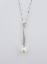 14k Diamond Pearl Y-Necklace Lariat Pendant White Gold 7mm 18" NG1475