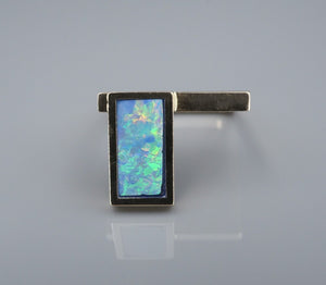 Trisko Opal Ring 14k Yellow Gold Sculpture Modernist Size 6.5 Square RG4378