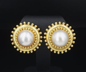 Elizabeth Locke Mabe Pearl Button Earrings 18k Yellow Gold Dot Halo EG2340