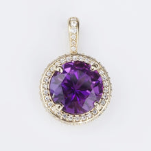 14k Amethyst Diamond Halo Pendant Yellow Gold 2.75ctw 3/4" New PG1578