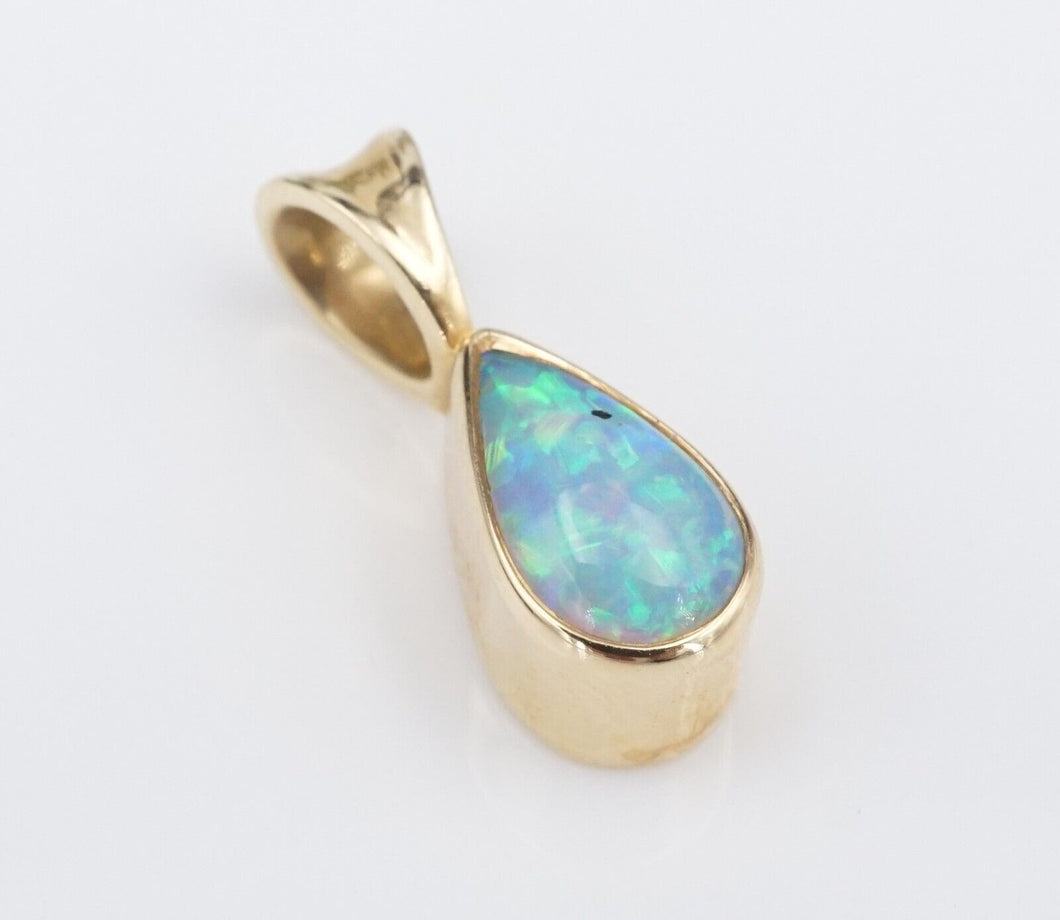 14k Yellow Gold Natural Opal Bezel Statement Pendant 0.7