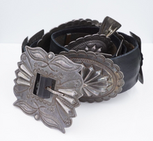 Vintage Navajo Concho Belt Sterling Silver Leather 42" Hand Stamped M1903