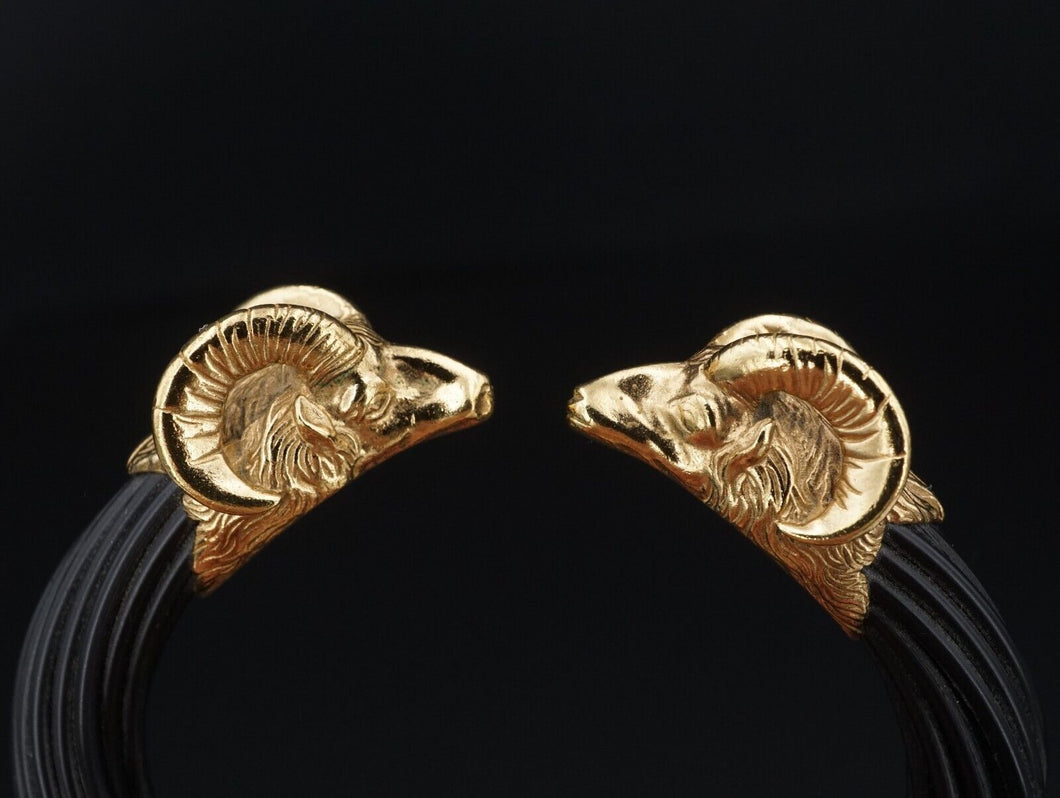 18k Yellow Gold Black Multi-Strand Ram Head Cuff Bracelet 6