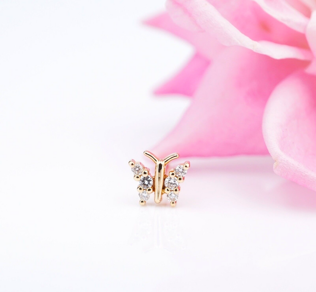 Diamond Stud Butterfly Single Earring 18k Rose Gold Natural Round EG2399