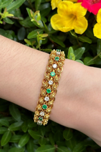 Vintage French 18k Gold Emerald Diamond Bracelet 4ctw Cannetille 7" Yellow BG905