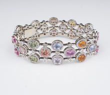 14k Sapphire Diamond Bracelet White Gold Natural Fancy Multicolor 7" 24ct BG911