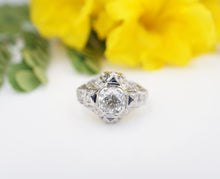 Art Deco Engagement Ring Diamond Sapphire Platinum 1 carat 1920s Size 5 RG4187