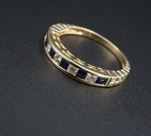 14k Yellow Gold 0.7ct Natural Sapphire Diamond Stacker Band Ring Size 8.5 RG3425