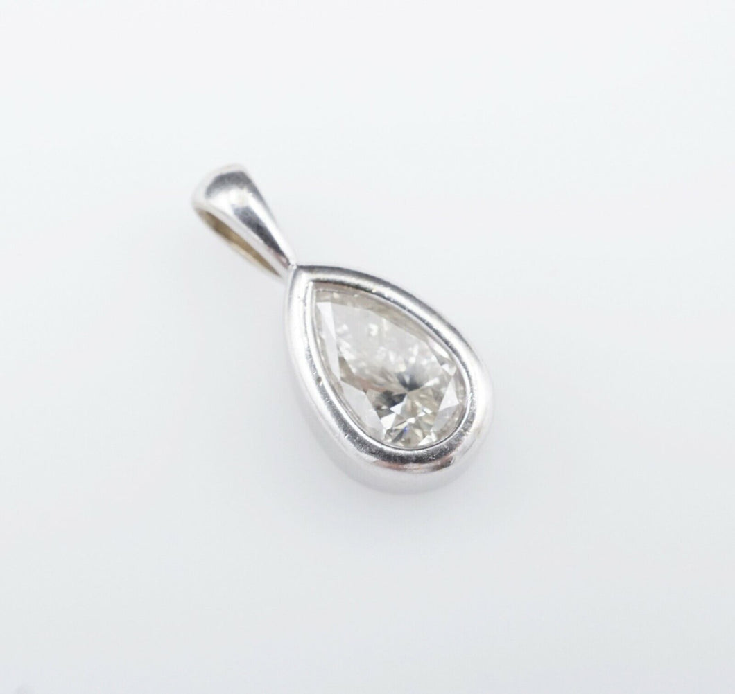 14k White Gold 1.25 ct Natural Pear Diamond Solitaire Pendant Bezel PG1267