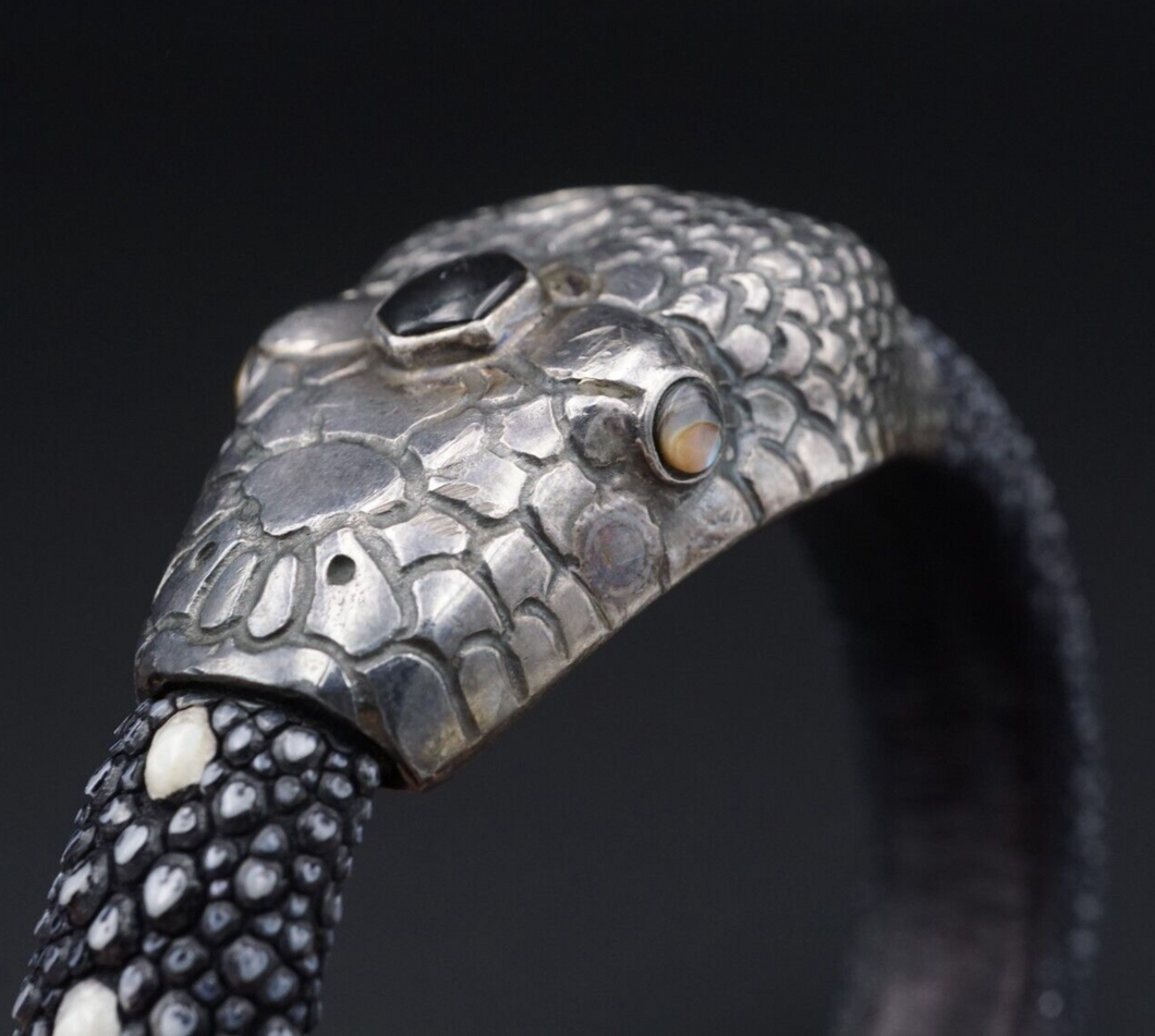 Stingray Serpent Bracelet Sterling Silver Shagreen Lou Guerin 7.5