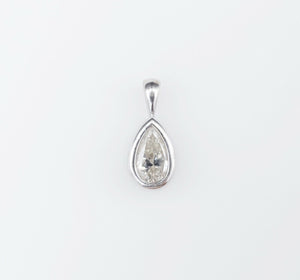 14k White Gold 1.25 ct Natural Pear Diamond Solitaire Pendant Bezel PG1267