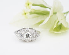 Maurice Tishman Diamond Ring Filigree 3-Stone Platinum Art Deco 1.2ctw RG4659