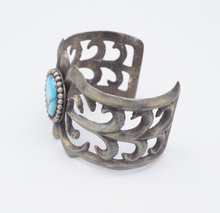 Vintage Navajo Turquoise Cuff Bracelet Sandcast Sterling Silver 6.75" BS2928