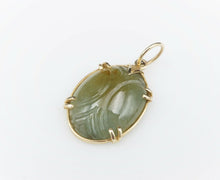 Mings Vintage 14k Yellow Gold Green Nephrite Carved Jade Pendant 1.3" PG1305