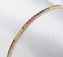 The Last Line Rainbow Gemstone Tennis Bracelet 3ct 14k Yellow Gold 6.25" BG883