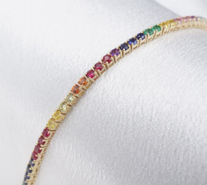 The Last Line Rainbow Gemstone Tennis Bracelet 3ct 14k Yellow Gold 6.25" BG883