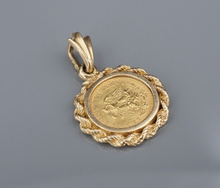 Vintage 1945 2 Pesos Gold Coin 14k Charm Pendant Yellow Gold 0.9" Mexico PG1911