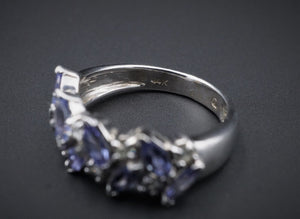 14k White Gold 2 ctw Tanzanite Diamond Spray Stacker Band Ring Size 7.75 RG2449