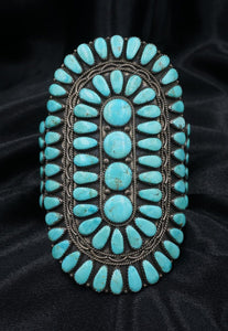 Larry Moses Begay Petit Point Turquoise Cuff Bracelet Sterling Silver 4" BS2898