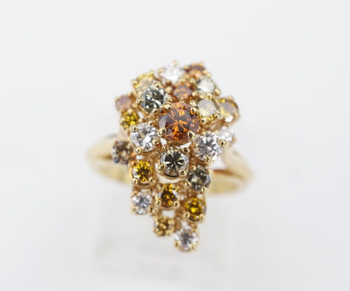 18k Gold Yellow Orange & White Diamond Cluster Ring Size 4.75 1.25 ctw RG4078