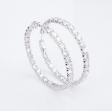 Natural Diamond Inside Out Hoop Earrings 14k White Gold 9.5 ctw 1.7" EG2391