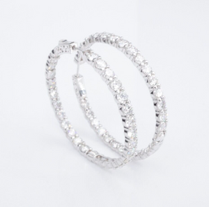 Natural Diamond Inside Out Hoop Earrings 14k White Gold 9.5 ctw 1.7" EG2391