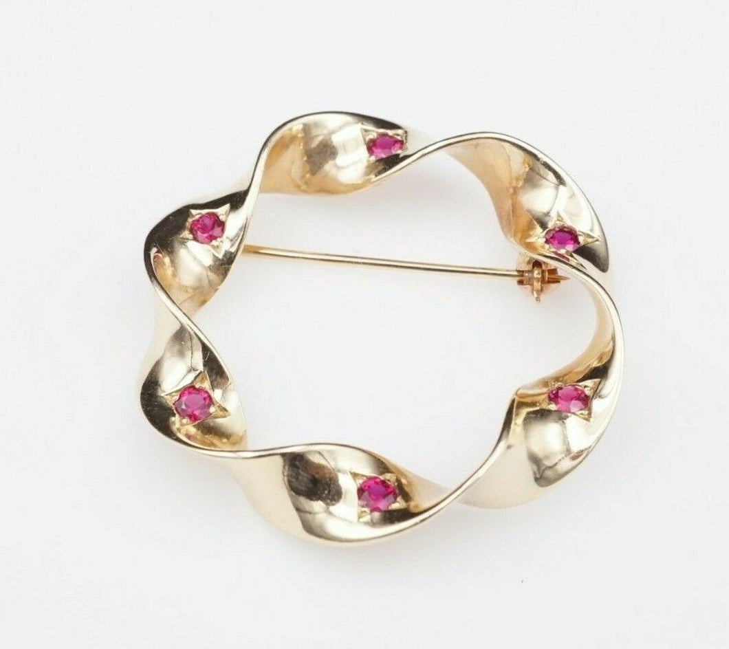 James Avery 14k Ribbon Brooch Open Circle Wreath Gold Rare Retired Ruby OG259