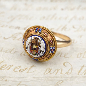 Antique Egyptian Revival Micro Mosaic Ring Scarab 14k 18k Gold Size 6.5 RG3909