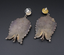 Vintage Navajo Squash Blossom Earrings Turquoise Sterling Silver 2.5" ES2528