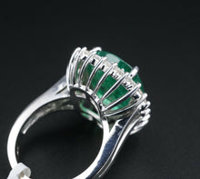 NWOT 14k White Gold 9 carat Natural Emerald Diamond Halo Ring Size 6.75 CO906