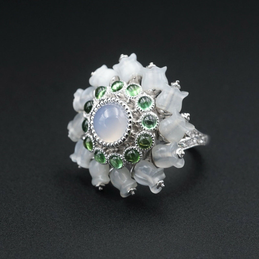 French 18K White Gold Lalique Lily of the Valley Moonstone Ring 5.75 RG3305