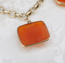 Antique 14K Gold Carnelian Coat of Arms Intaglio Charm Bracelet 7.5" BG774