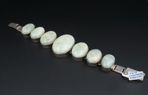 Sterling Silver Chalcedony Bracelet Cabochon Button Bead Chunky 7.25" BS2696