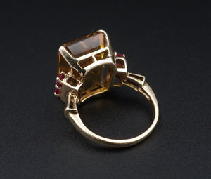 1940s Retro 14K Ring Cocktail Candy Yellow Gold 9ct Citrine Ruby Sz 5.75 RG4303