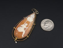 Vintage 18k Yellow Gold Teardrop Carved Shell Cameo Pendant 2.4" PG1701