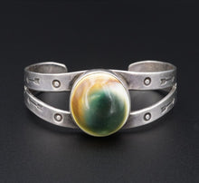 Harvey Era Vintage Silver Bracelet Operculum Shell Cuff Hand Stamped 6.5" BS2962