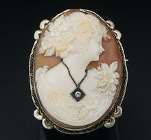 Vintage 14k Yellow Gold Carved Shell Cameo Diamond Pendant Brooch 2" 15g OG338