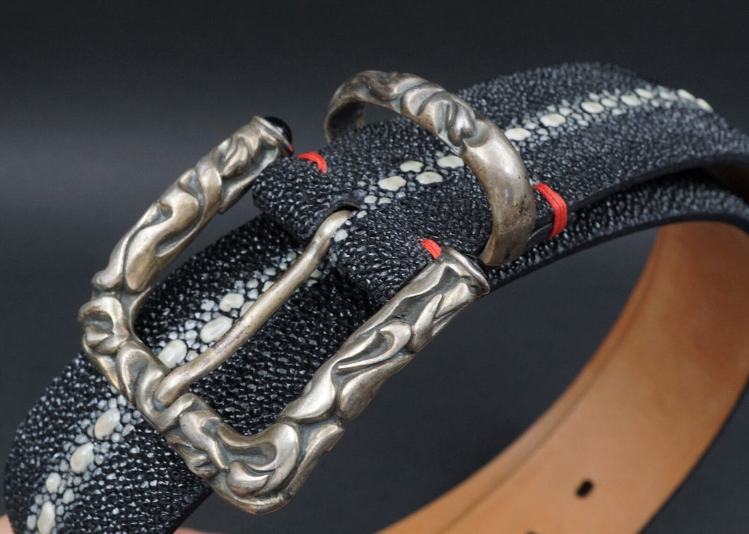 Claudio Calestani Sterling Silver Galuchat Leather Belt Buckle Janet Brown M261