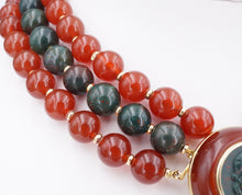 Trianon 14k Gold 3-Strand Carnelian Bloodstone Cameo Bead Necklace 15" NG1405