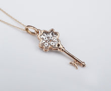 JWBR 10k Rose White Gold Pave Diamond Flower Key Pendant Necklace 19" NG1253